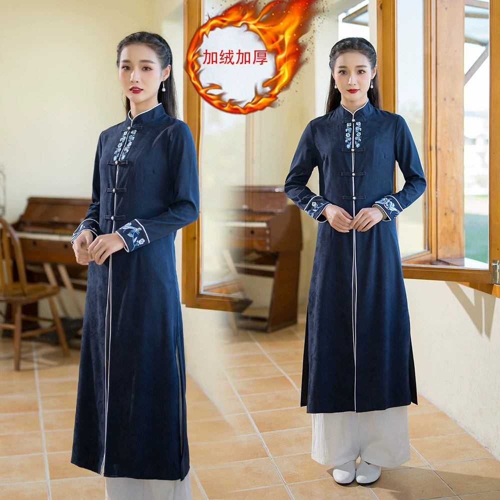 9107 Китайский костюм Тан, женское осенне-зимнее пальто в стиле ретро, улучшенная хлопковая и льняная одежда в китайском стиле, Ханьская одежда, топ, чайная одежда дзен