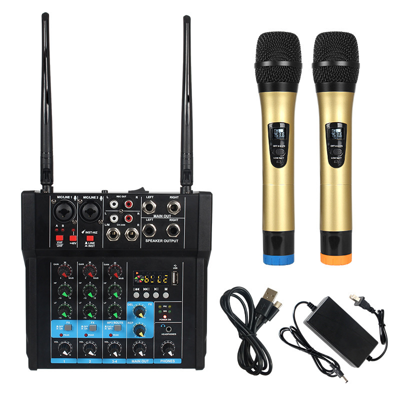 パワーアンプミキサー、ワイヤレスマイク付き、1対2ライブ配信録音、テレビカラオケ、Bluetoothスピーカー、マイク、サウンドカード|undefined