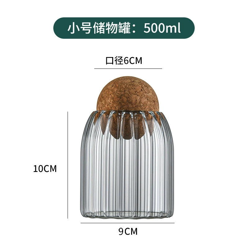 Glass storage jar, high borosilicate with cork ball lid, 500–1,200 ml (transparent)