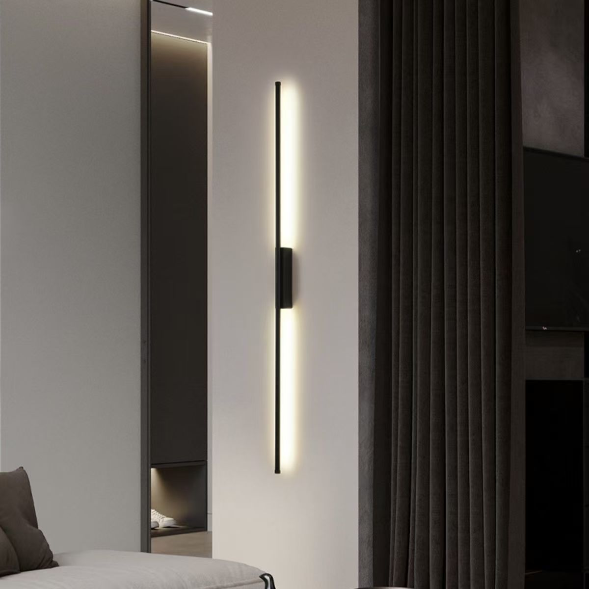 Lámpara de pared larga minimalista sala de estar TV de fondo pared lámpara de cabecera moderna minimalista viento transfronterizo explosivo Zhongshan lámparas