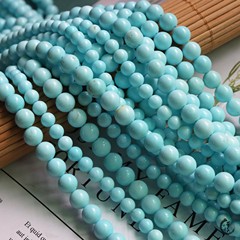天然原礦淺藍松圓珠高瓷綠松石散珠手鍊項鍊半成品diy飾品配件材
