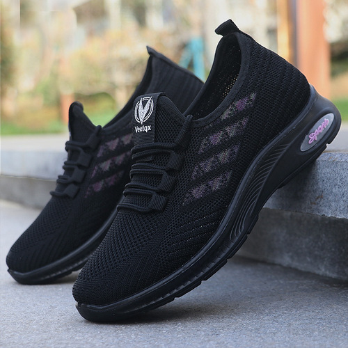Cross-border foreign trade fly-knitted women's casual sports shoes fashionable versatile lace-up shoes soft bottom breathable polyurethane mother's shoes