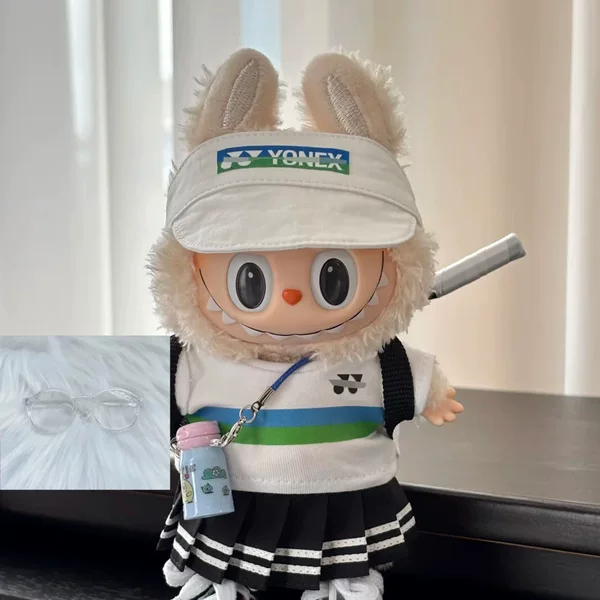 Labubu Badminton Clothing Set for Men and Women, Hat, Water Bottle, First, Second, and Third Generation Labubu Doll Clothes, Sportswear