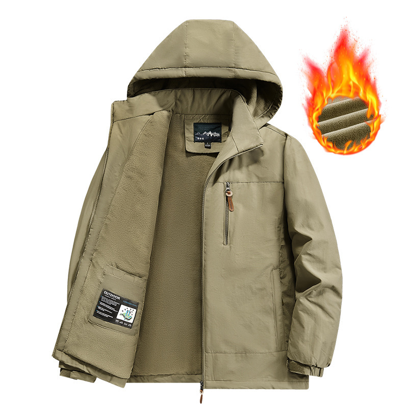 Cross-border men's jacket 2026 autumn and winter, fleece-lined, windproof, warm, with detachable hood, foreign trade casual coat, outdoor men's clothing