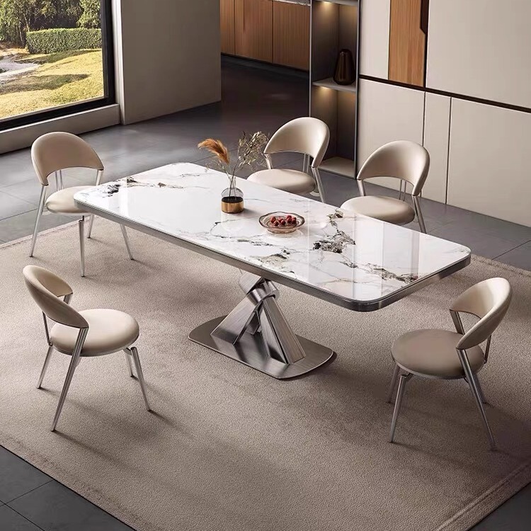 Italian-Style Slate Dining Table, Modern and Simple, High-End Villa Home Use, Rectangular Light Luxury Slate Luxury Stone Marble Dining Table
