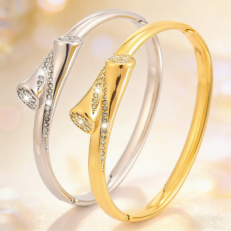Moda ligera de lujo Feng Shui goteo punto de onda de diamante colorido pulsera de acero de titanio 18k oro real no decoloración pulsera de joyas de acero de titanio