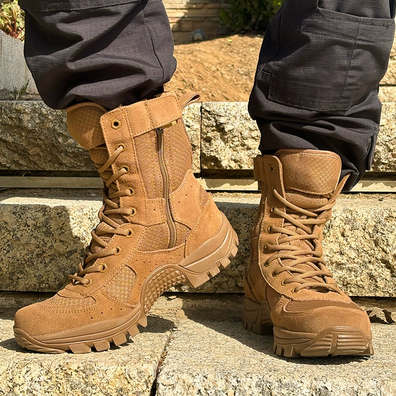 Новые тактические тренировочные ботинки коричневого цвета для мужчин, ультралегкие высокие ботинки на молнии, водонепроницаемые и ударопрочные боевые ботинки.