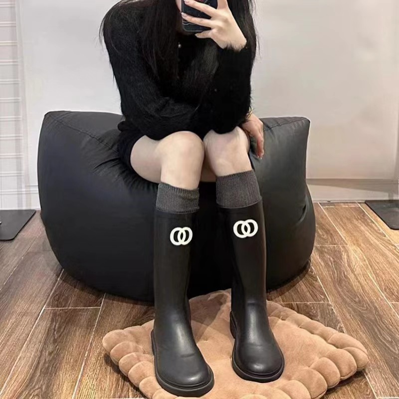 Quality Shoes Version C Brand Small Fragrance Style Vintage Waterproof Non-Slip Rain Thick-Soled Long Over-the-Knee High Tube Riding_vogvips.com