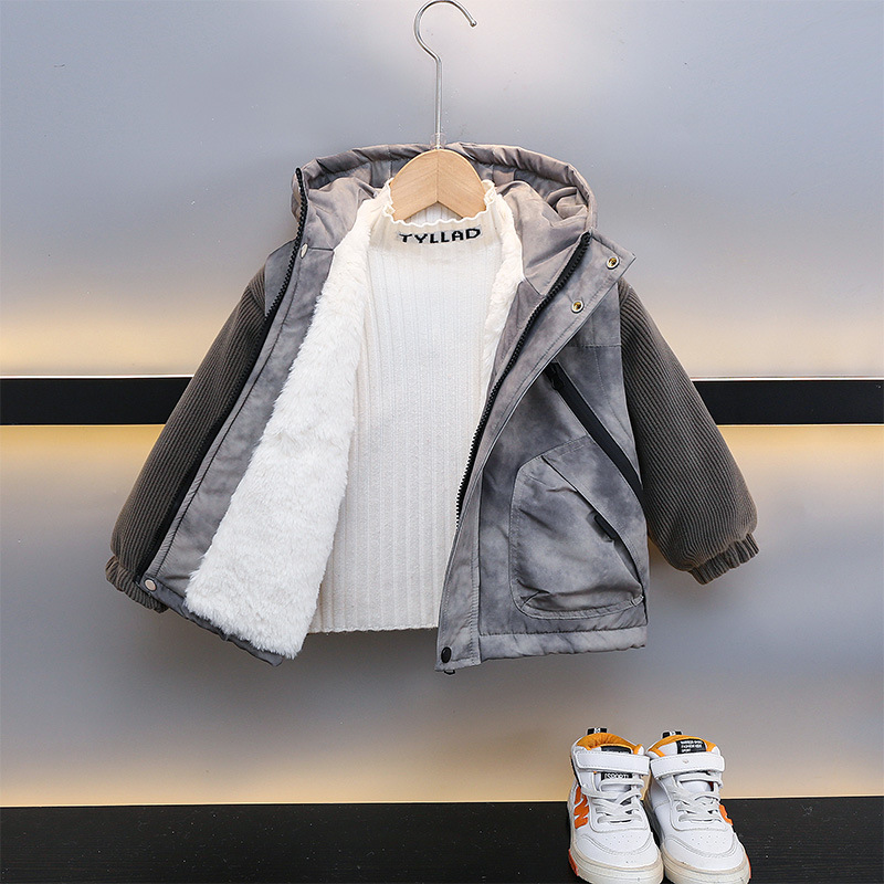 6432 ropa de Parker de terciopelo para niños 2025 otoño e invierno nuevo abrigo de algodón grueso para bebés ropa de invierno con capucha de celebridades de Internet
