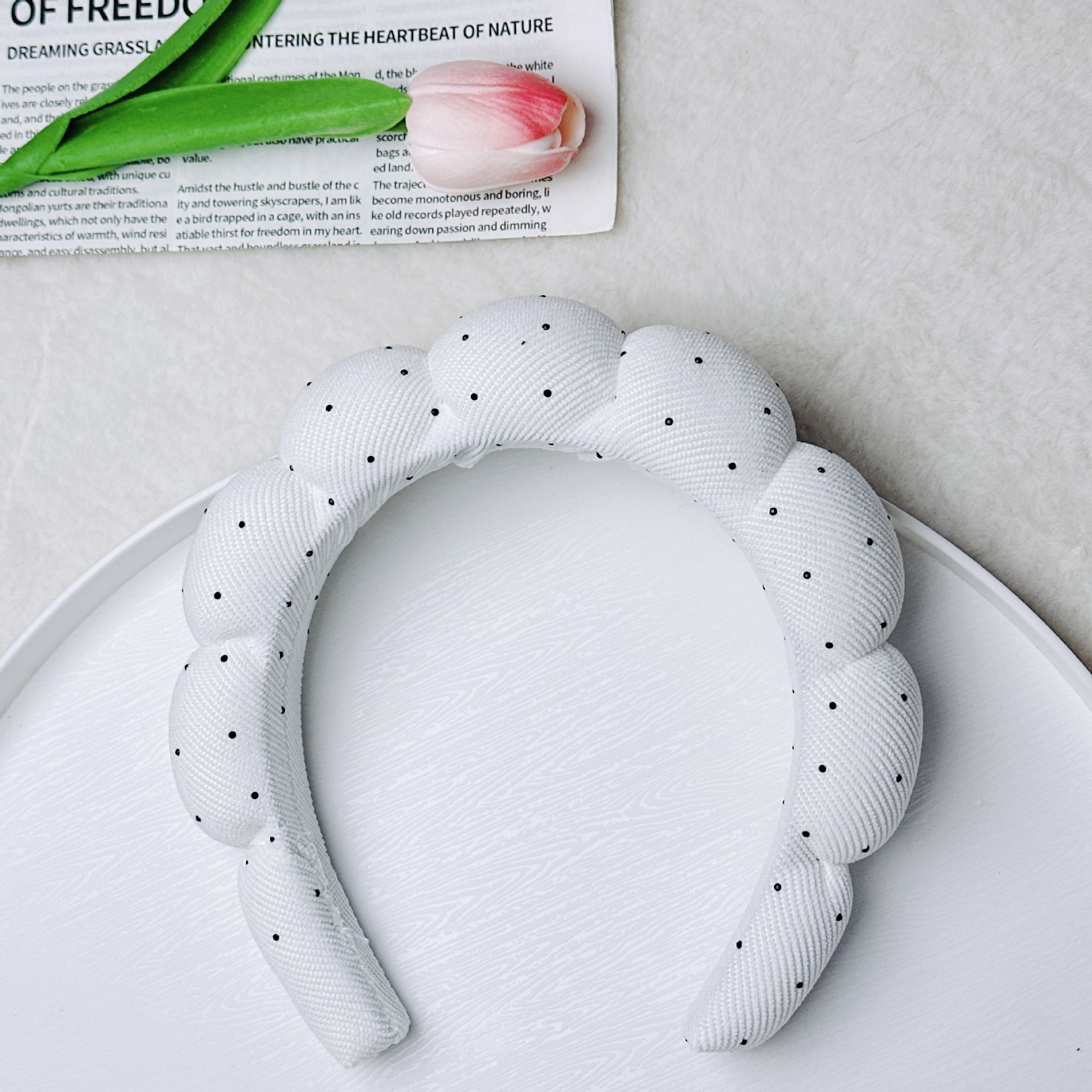 Diadema de Esponja tipo Nube de Tela para Lavado de Cara