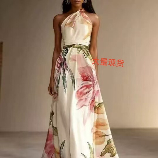 2026 European and American Cross-Border Amazon Independent Site Printed Elegant Runway Party Vacation Long Dress