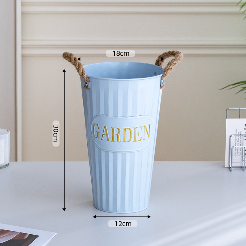 Retro blue hemp rope bucket 30cm high