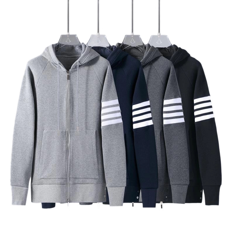 TB JL Waffle Zipper Hooded Sweater Four Bars Men's and Women's Cotton Hoodie Loose Autumn and Winter Jacket
