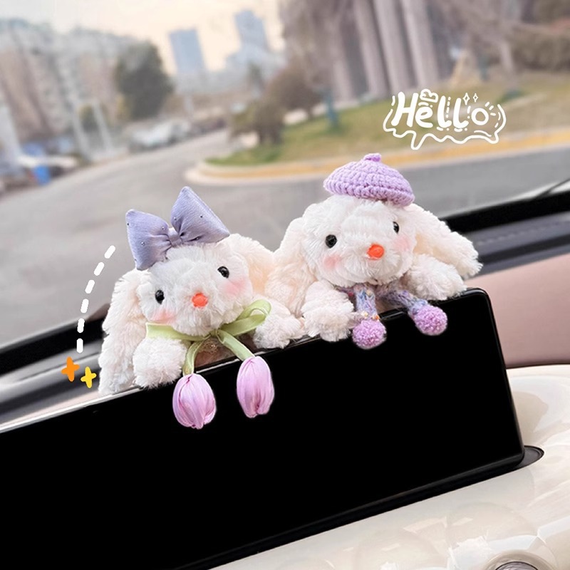 Decoración de coche de conejo Pantalla de control central de coche Muñeca de fiesta Pantalla de visualización Decoración de pantalla Accesorios de coche Muñeca linda mujer
