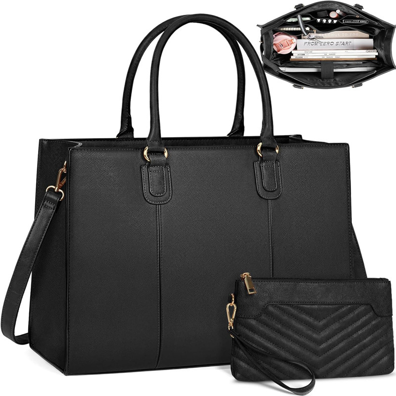 Laptop Bag Work Handbag Leather Computer Bag with Clutch Bag Professional Office Briefcase
