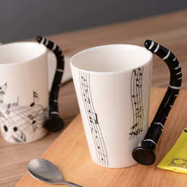跨境外贸原单陶瓷杯子 单簧管音乐杯 创意咖啡杯早餐咖啡杯马克杯