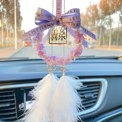 Car hanging Rearview Mirror Hanging Decoration for - purplewhite-feather