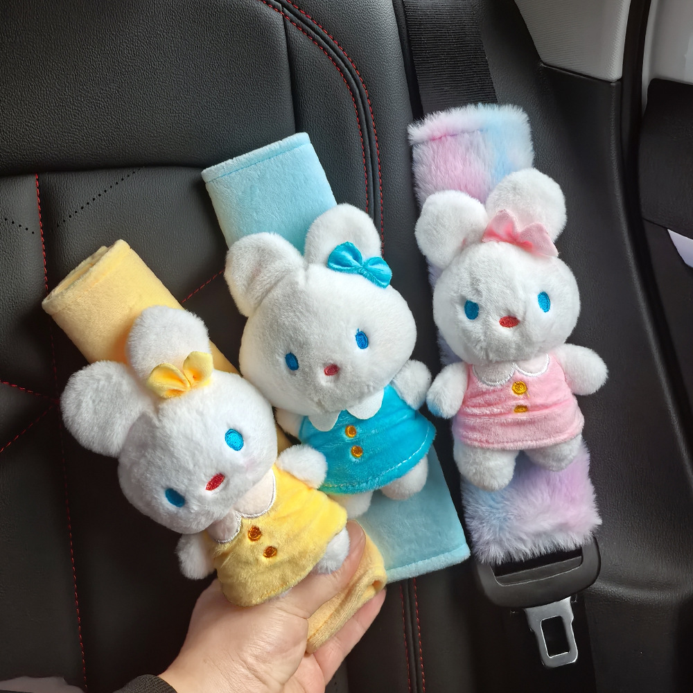 Car Seat Belt Shoulder Cover Cute Rabbit Doll Stuffed Car Creative Cartoon Car Interior Decoration Neutral Style
