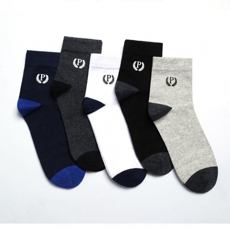Men's Spring and Autumn P Letter Mid-Calf Socks, Sweat-Absorbent, Breathable, Odor-Resistant Sports Socks, Casual Cotton Men's Socks