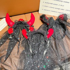 万圣节头饰红色小恶魔牛角毛绒发箍女搞怪头箍装扮拍照道具发饰品