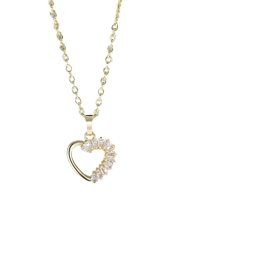 Ventas transfronterizas en caliente de Europa y los Estados Unidos colgante de corazón set de cobre 14K oro zircón collar joyería pendientes