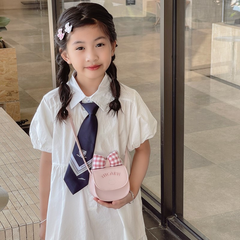 Mochila mini extranjera para niños y niñas, lindos bolsos de arco a cuadros para bebés, bolsos de moda para niños de color sólido