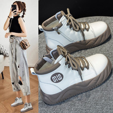 网红爆款真皮女鞋2025新款松糕厚底运动休闲鞋女生系带高帮鞋女鞋