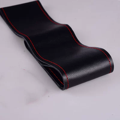 Steering wheel cover: Cover Water-Soft Leather Laser Perforated - edge-line-black-leather-and-red-line-38cm