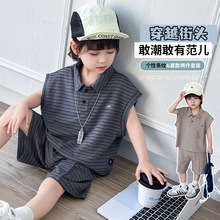 X045男童无袖套装夏季新款韩版时髦小男孩洋气Polo衫背心两件套薄