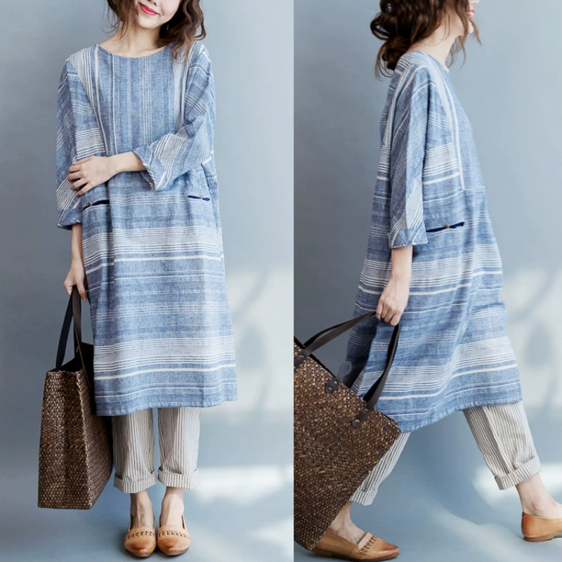 Пятно новое весеннее 2025 корейское литературное минималистское модное полосатое платье