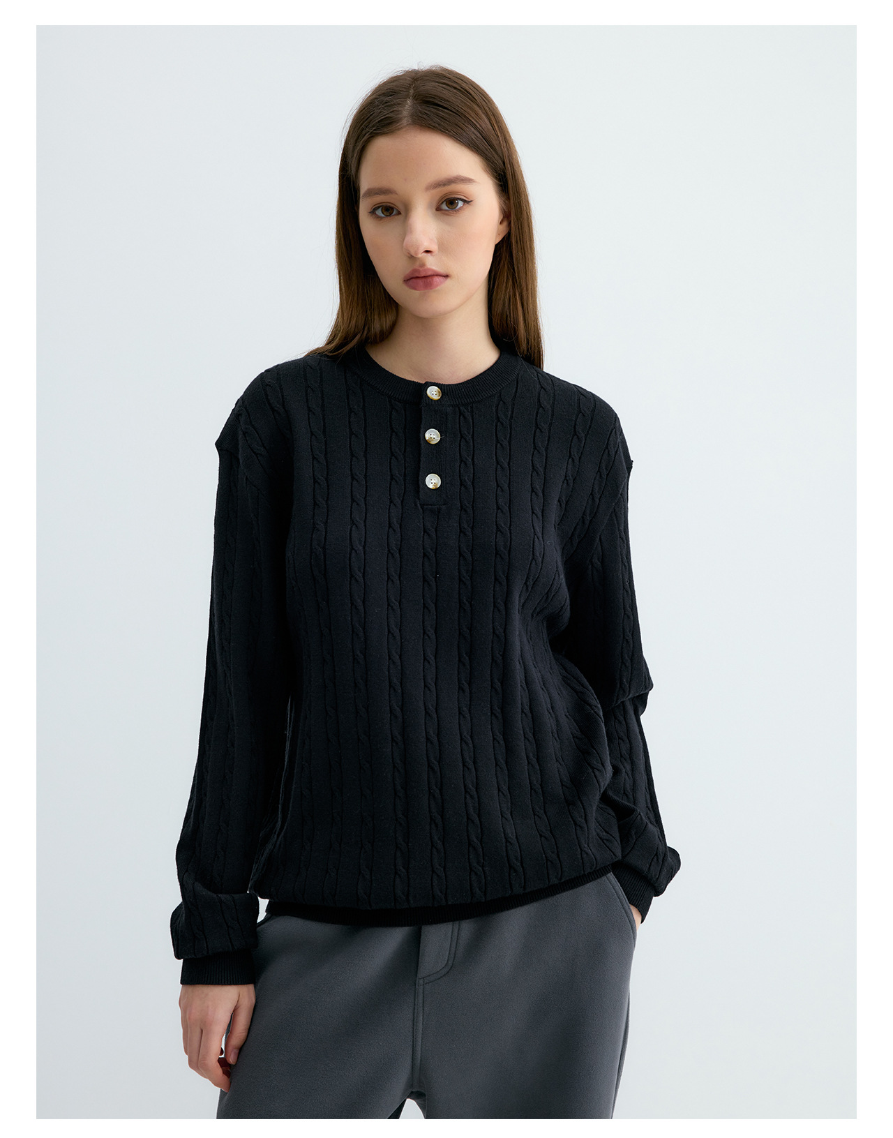 UNF Cable-Knit Henley Sweater