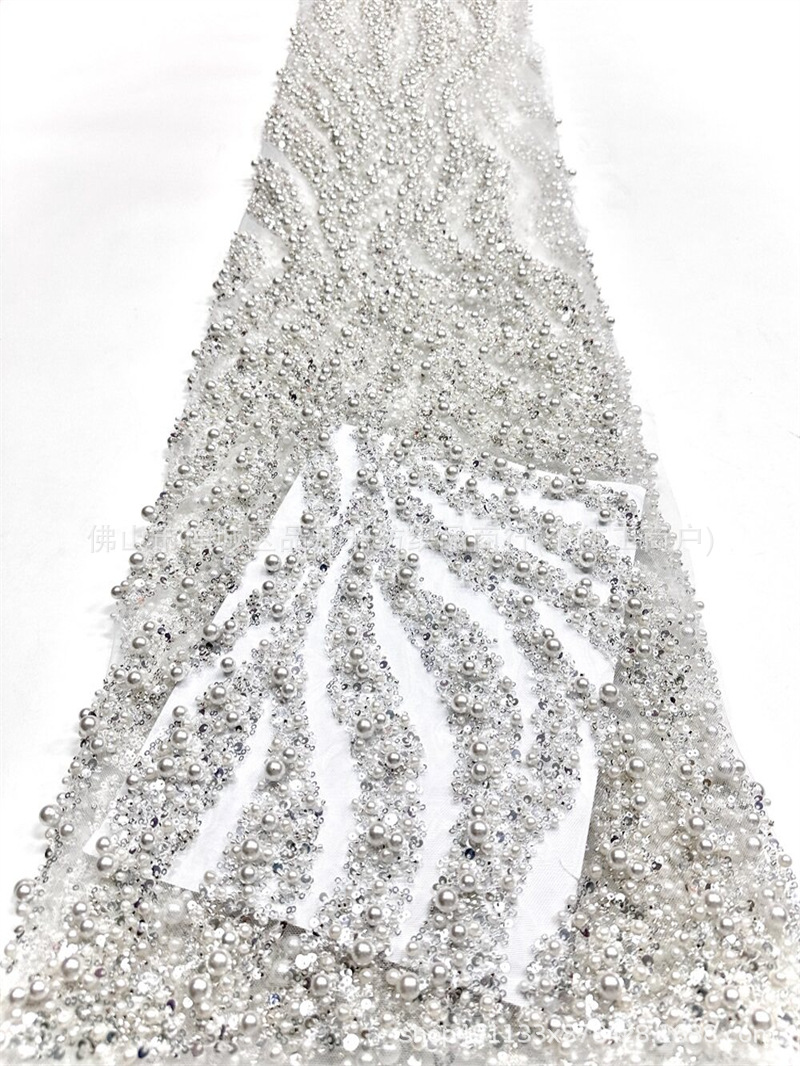 Nueva tela de perla ondulada de agua aerodinámica de perla full-length sequin lujoso anfitrión de banquete vestido de noche tela