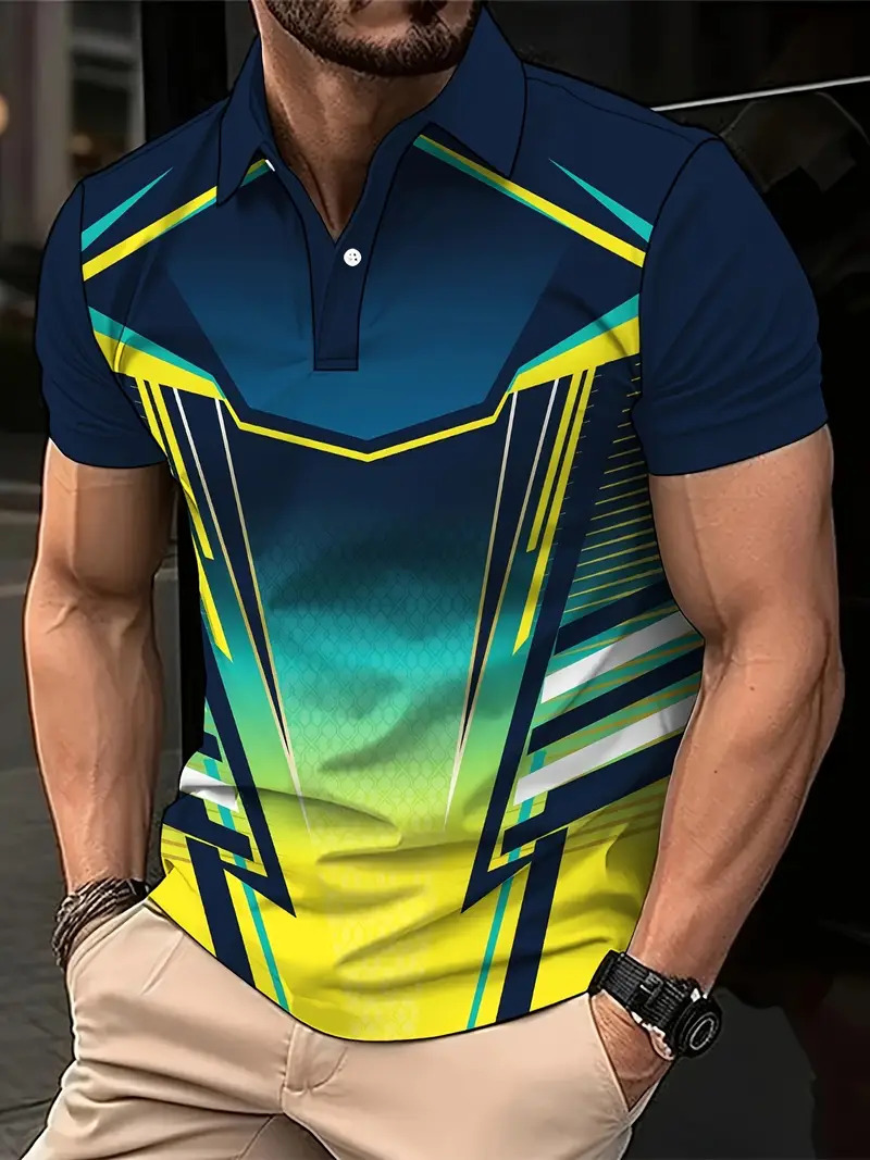 Comercio electrónico transfronterizo comercio exterior nuevos productos tops para hombres gráficos geométricos impresión 3D casual solapa camisa POLO MB13