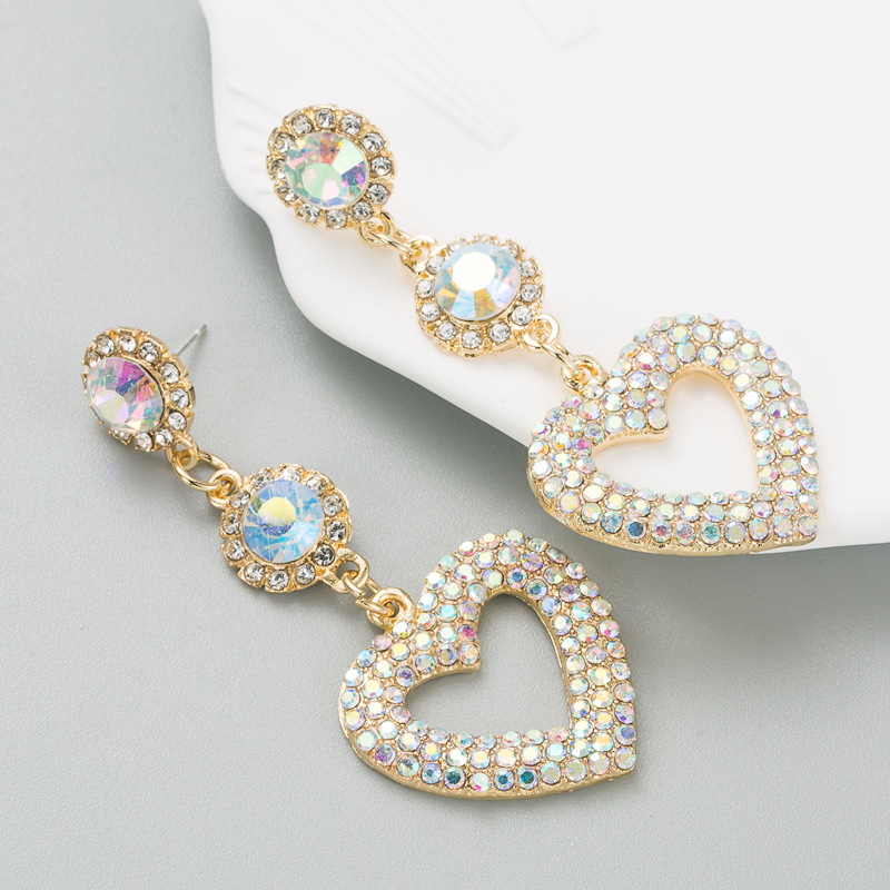 Fashion New Alloy Diamond-embedded Heart-shaped Multicolor Long Earrings display picture 6