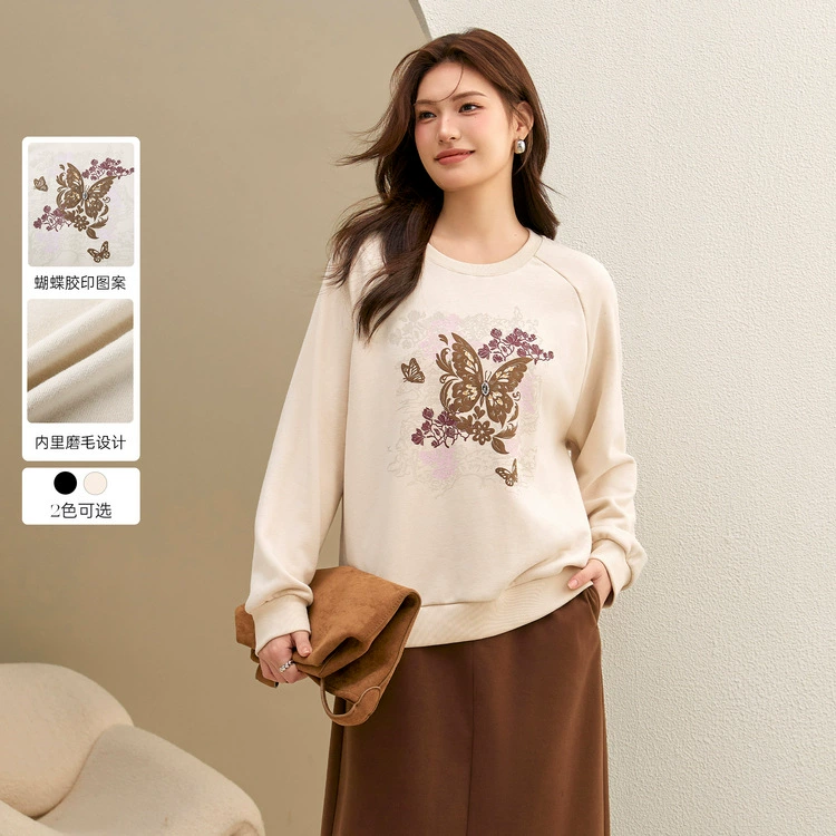 [Ленивый свободный свитер с плечами] Блэк-шоу большой размер женский повседневный туник с круглым вырезом жирный mm2024 зимний новый