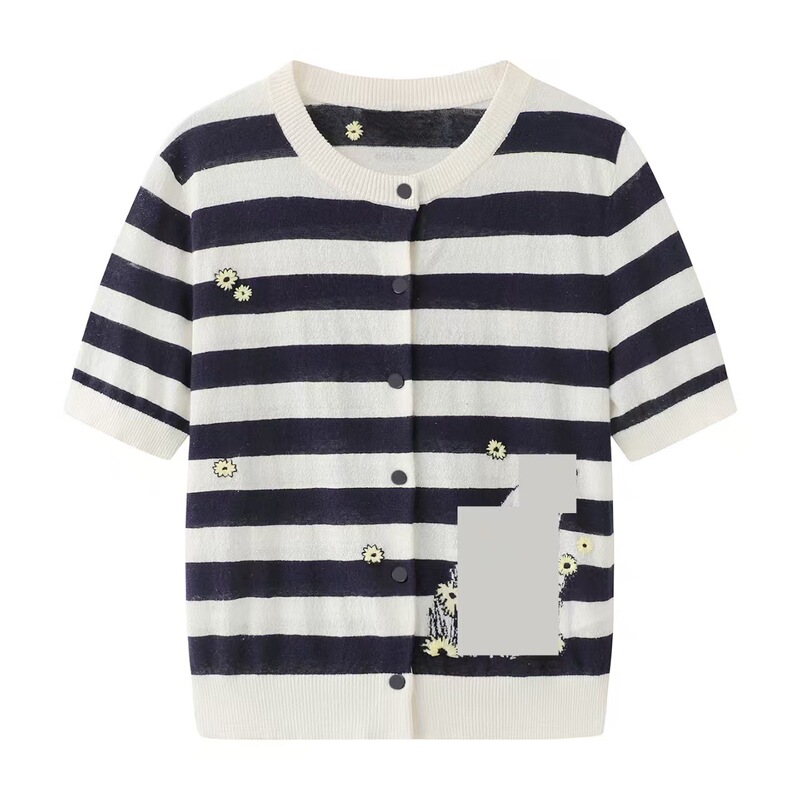 In Stock 2026 Summer New Sweet Style Daisy Cartoon Embroidered Striped Knit Cardigan for Women Mbf2Car021 In Stock 2026 Summer New Sweet Style Daisy Cartoon Embroidered Striped Knit Cardigan for Women Mbf2Car021