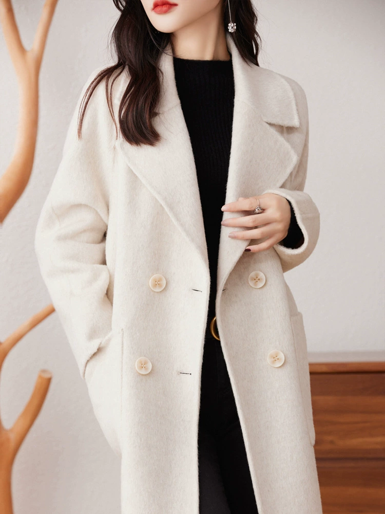 Elite woolen double-sided demi-season long woolen coat, Chanel style, mid-length, for teenagers