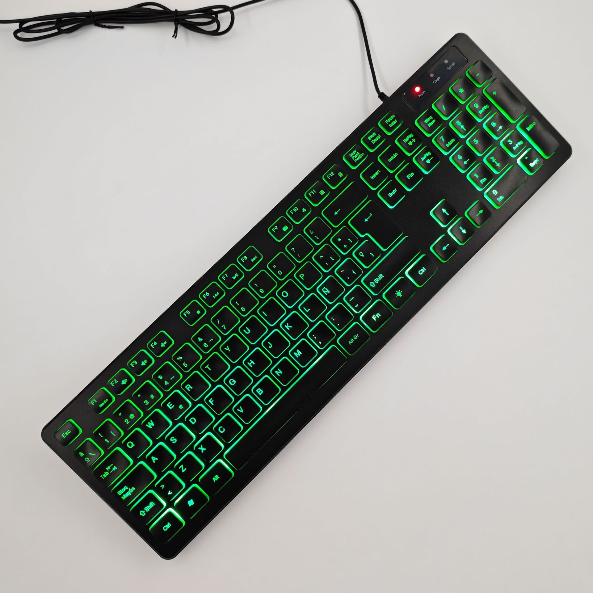 Испанский зеленый свет светящаяся клавиатура