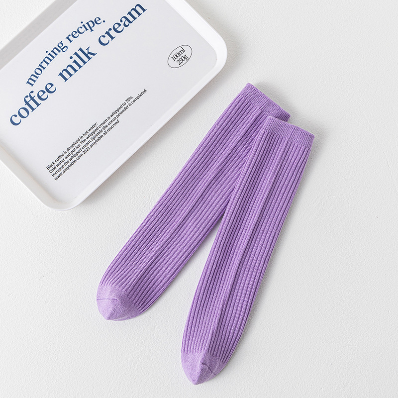 Calcetines de baile infantiles de colores brillantes, calcetines largos de color sólido para niños y niñas, calcetines hasta la pantorrilla de doble aguja, calcetines largos rectos al por mayor.