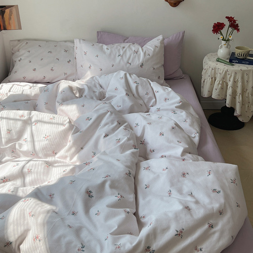Washed cotton pure cotton bedding four-piece set pure cotton 2024 new student dormitory bed sheets and quilt cover three-piece set