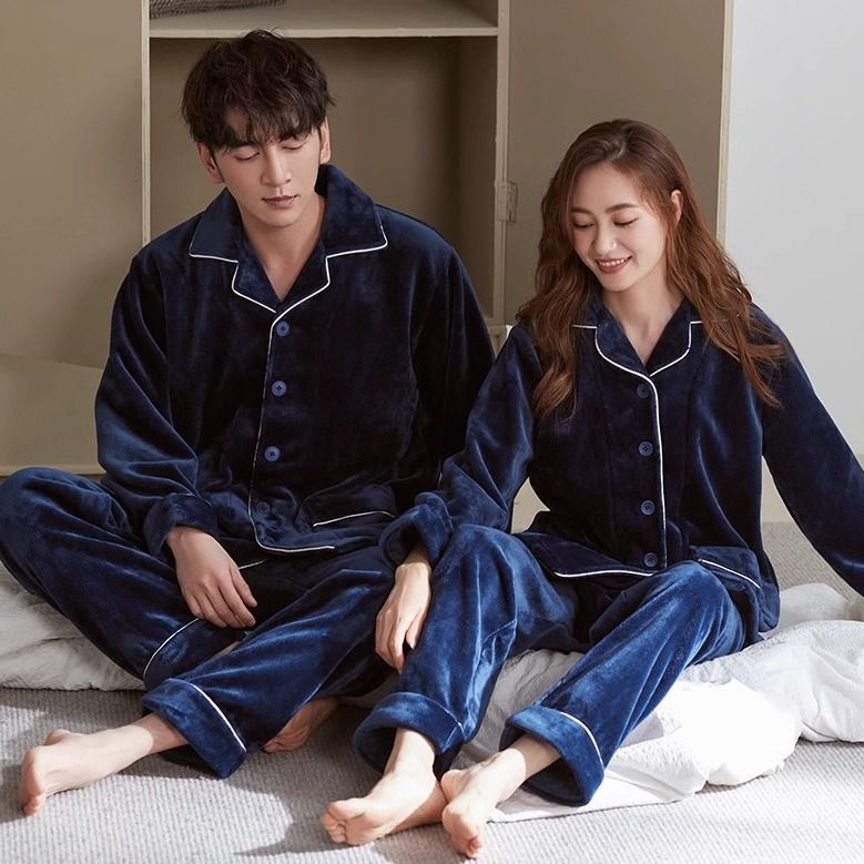 Nuevo otoño y invierno pijamas para mujeres y hombres gruesas ropa cálida de coral veludo pareja franela conjunto de ropa para el hogar