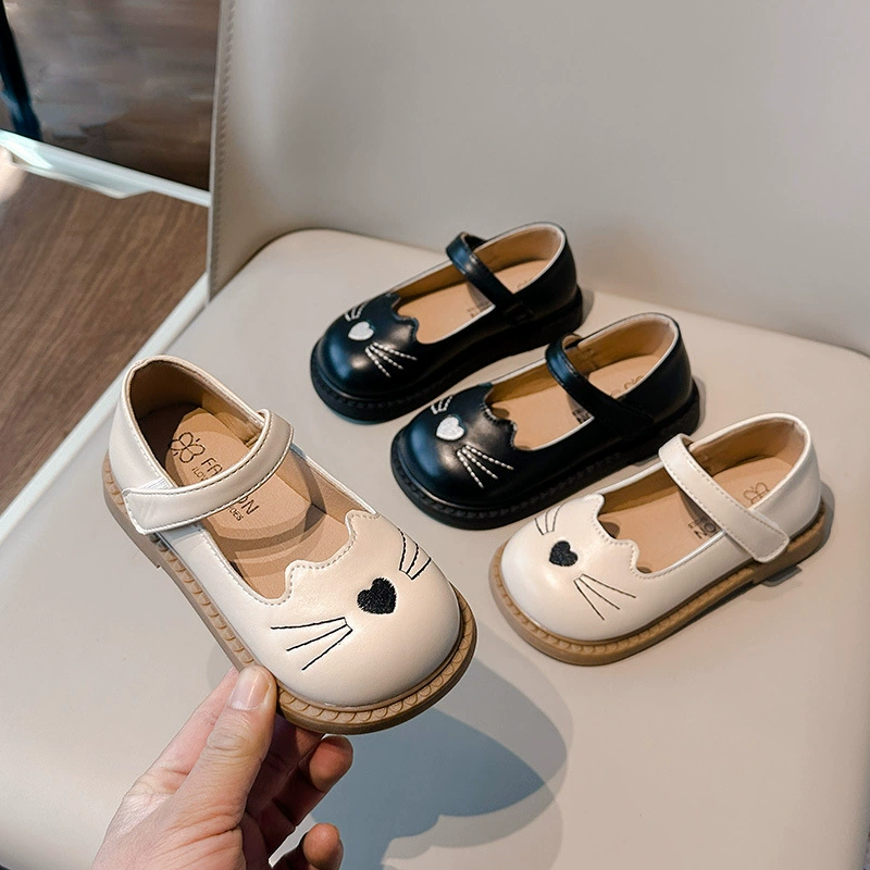 Children's cartoon shoes for princess for leather shoes, Korean style, soft sole