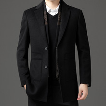 正品牌双面羊绒大衣男西服可脱卸鸭绒内胆羊毛呢大衣中年单西外套