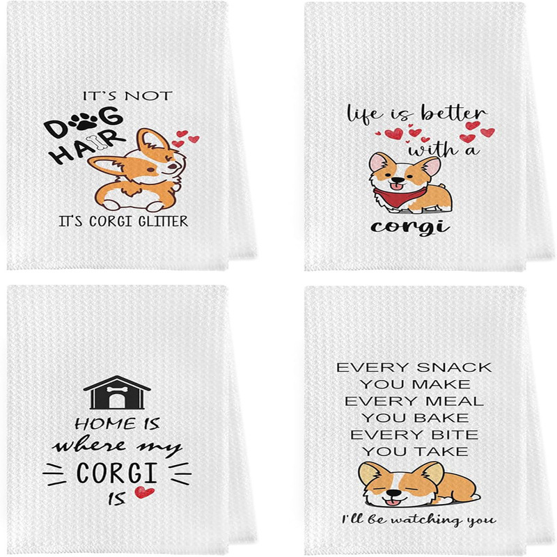 Cross-Border Temu Ultra-Fine Fiber Cover Unique Corgi Gift Waffle Woven Kitchen Hand Towel Tea Towel