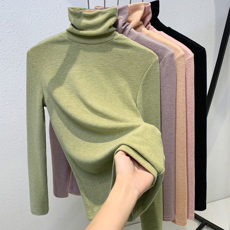 Camisa de cachemira de seda para mujeres 2024 otoño y invierno nuevo estilo delgado y caliente con cuello alto y manga larga temperamento blusa