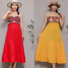 民族风吊带裙2024新款丽江三亚泰国巴厘岛棉麻吊带旅游度假沙滩裙