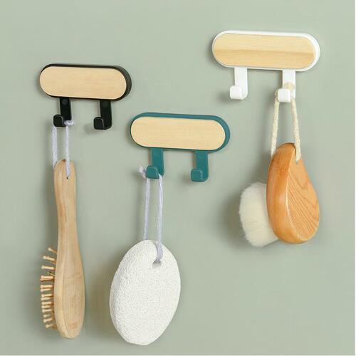 Wooden round head hook multi-functional household nail-free adhesive hook strong load-bearing creative hook behind the door without punching adhesive hook