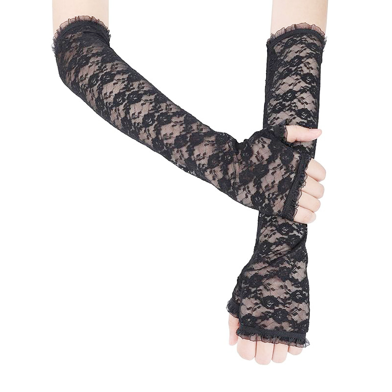 Guantes de 45cm para mujer, guantes largos de encaje, elegantes guantes de encaje sin dedos, guantes de conducción al aire libre con protección solar