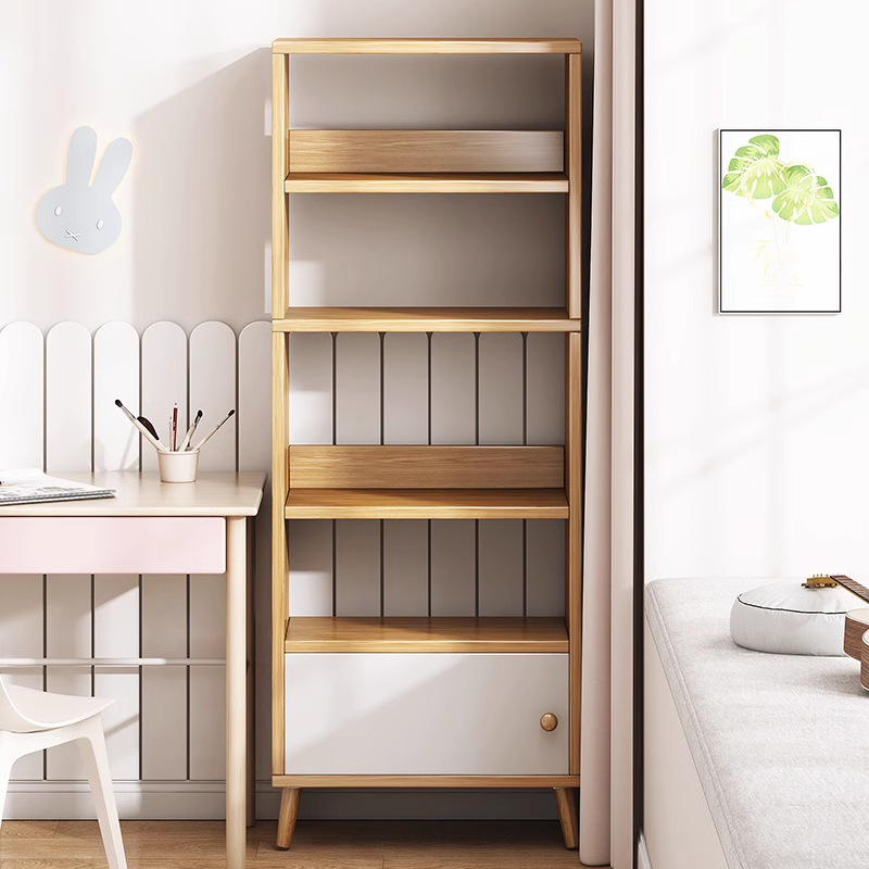 Simple Bookshelf Floor-Standing Storage Rack Living Room Simple Modern Bookcase Student Home Cabinet Solid Wood Bookcase Storage Rack