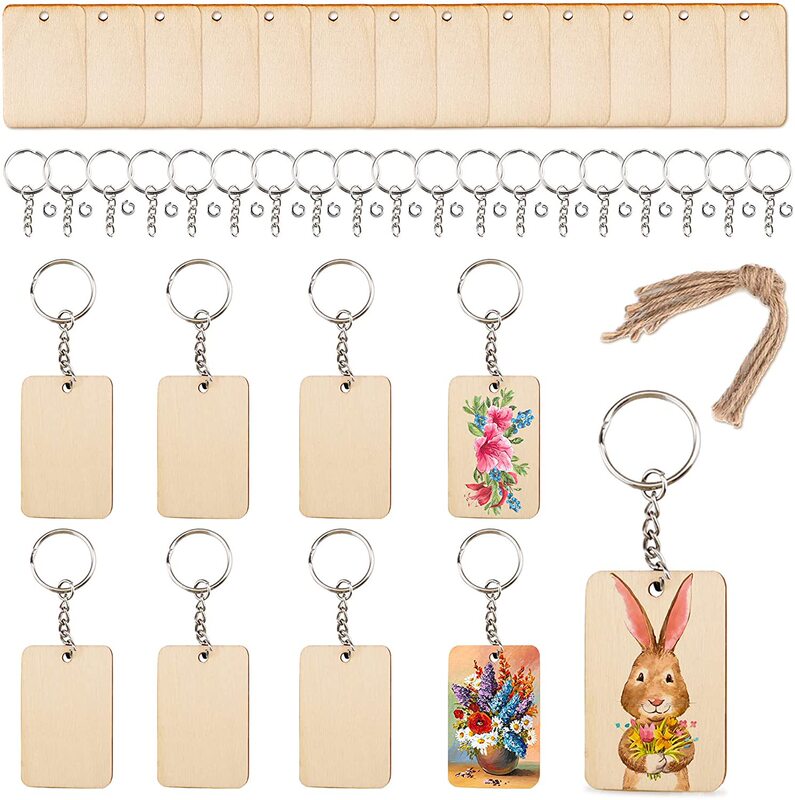 Wooden Blank Rectangular Keychain Wooden DIY Children's Business Card Pendant Wooden Blank Rectangular Keychain Wooden DIY Children's Business Card Pendant